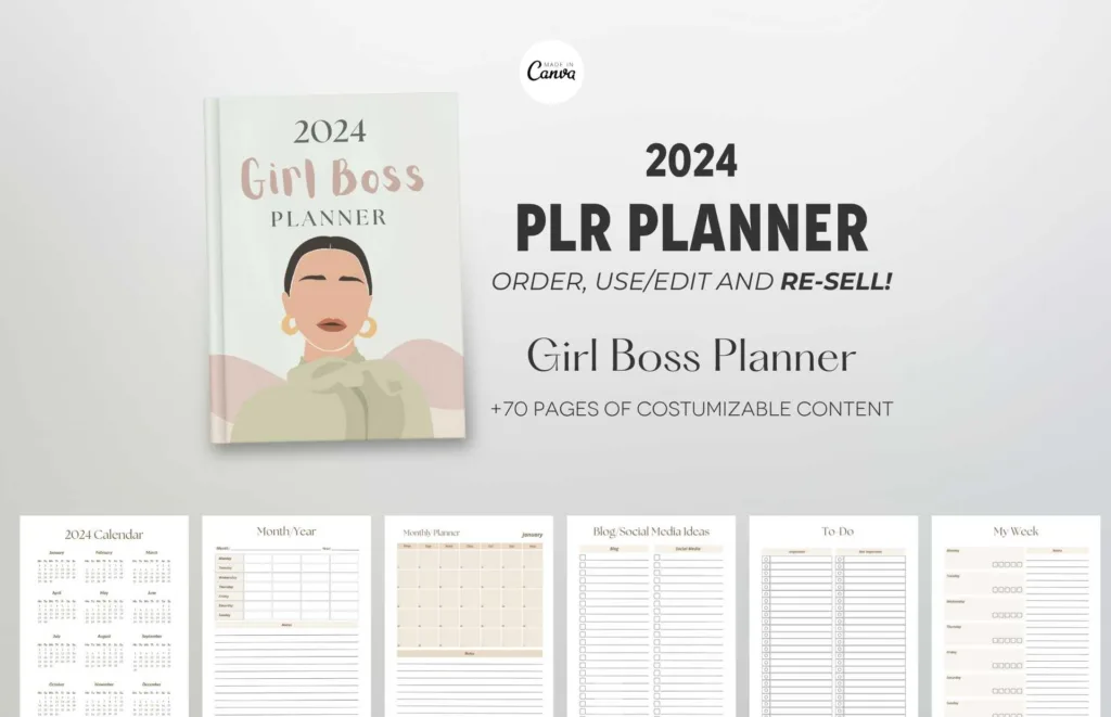 PLR Planner 2024, Girl Boss Printable a4 planner