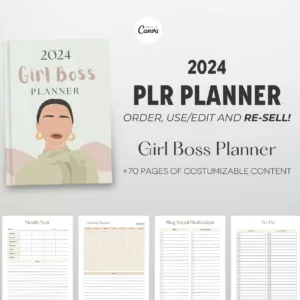 PLR Planner 2024, Girl Boss Printable a4 planner